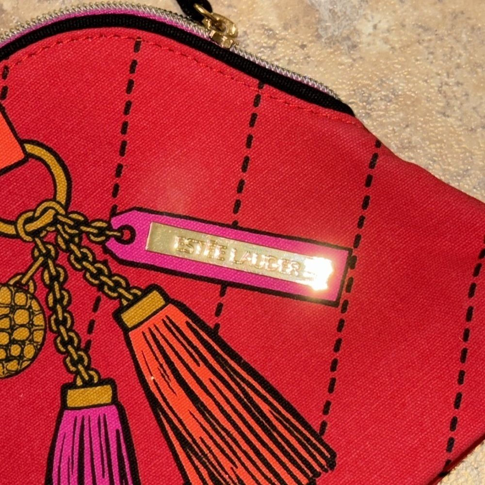 Estée Lauder skin care make up cosmetic, tassel, red zippered pouch bag - Picture 8 of 11